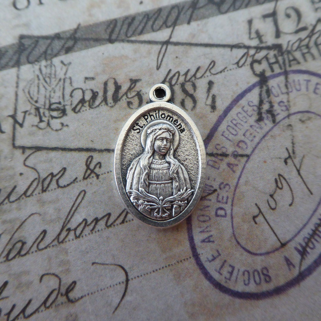Saint Dymphna Oval Religious Medal Pendant - Sterling Silver, 2/3" X 3/4" (Chain Not Included)