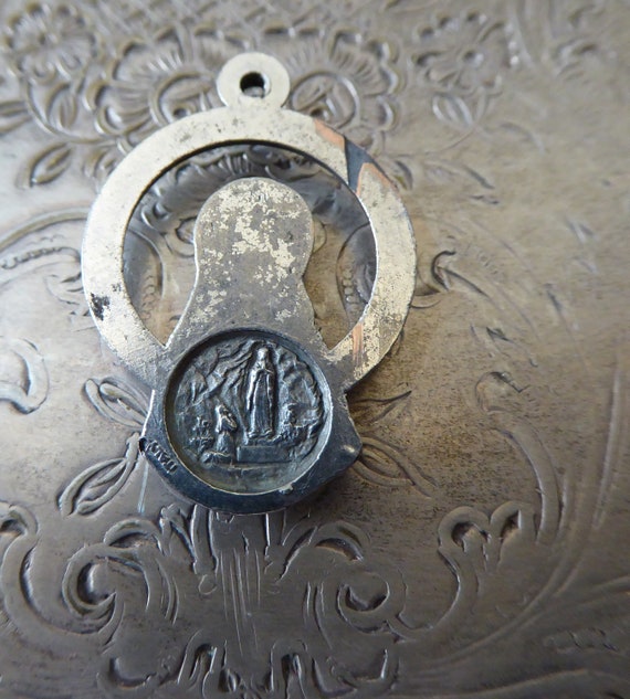 Saint St Bernadette Our Lady of Lourdes Ornate Art Nouveau Catholic Religious Medal Pendant Aluminum