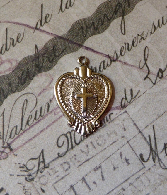 Silver Holy Sacred Cross In Heart Shaped Miraculo… - image 1