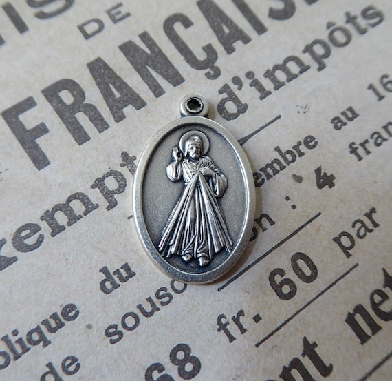 Catholic Divine Mercy Lapel Pin - "Jesus I Trust In You" Gold Tone With Color