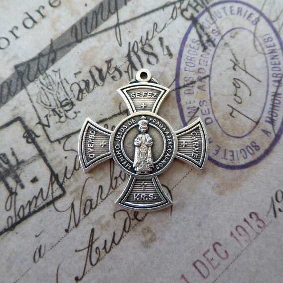 Portuguese Silver Maltese Cross Medal: Infant Jesus of Prague Charm