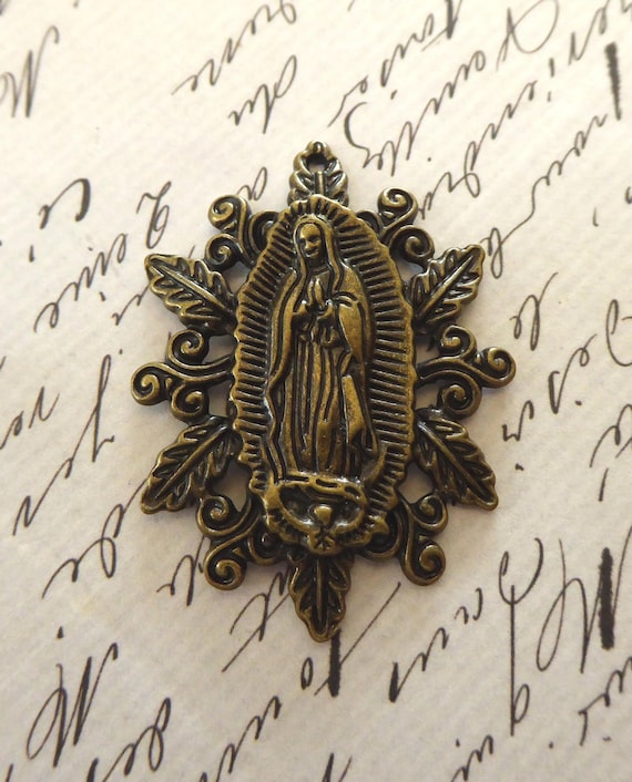 Our Lady of Guadalupe Bronze Medal: Fiddlehead Fern Religious Pendant