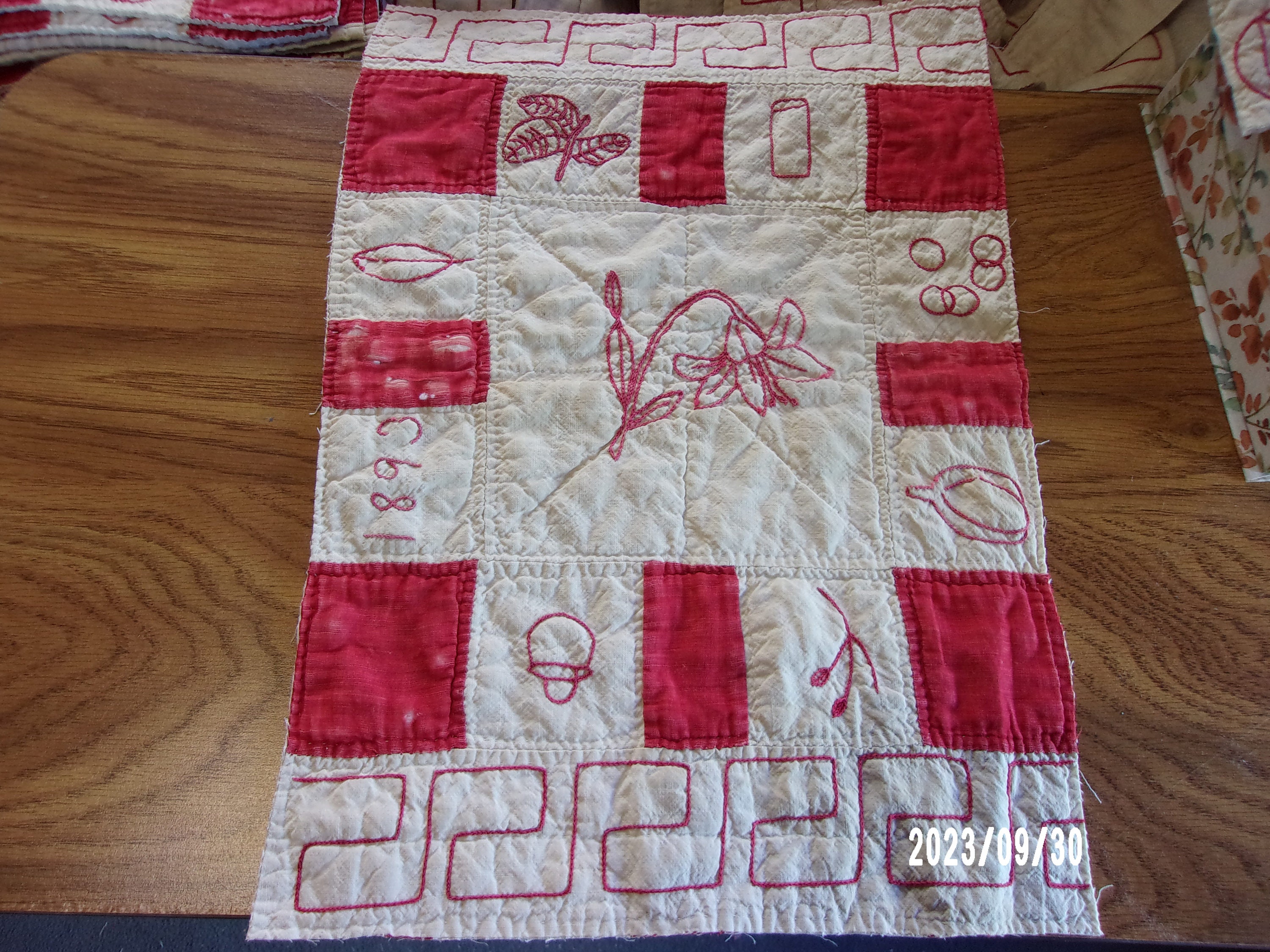 Redwork Blocks Antique 1893 Redwork Quilt Block Flower Center Hand - Etsy