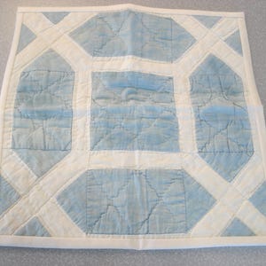 Handmade Table Mat Made From a Mid 1800&#39;s Antique Quilt Block - Light Blue & Cream Colors - One of a Kind - Time Worn and Faded - 12&quot; x 12&quot;