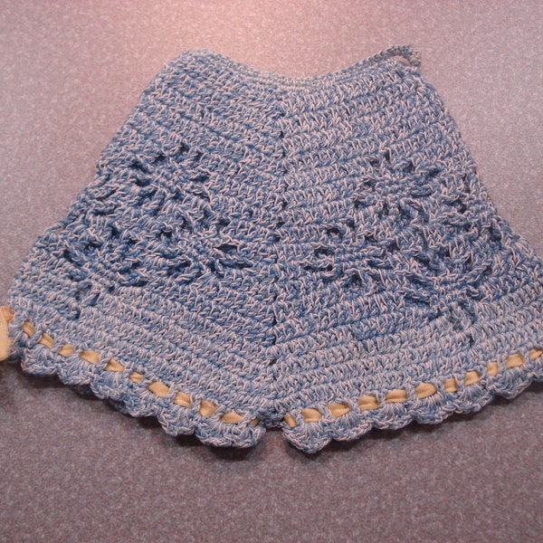 Darling Vintage Crocheted Pot Holder - Pair of Blue Bloomers with Yellow Ribbon Accent - Kitchen Accessories - 5" L x 7" W