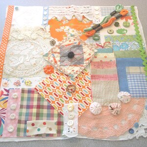 Vintage Slow Stitch Kit - Inspiration Kit - Junk Journal - Mindful Sewing - Custom Kit - Embroidery Buttons - Quilt Block - 69 Pieces - #74