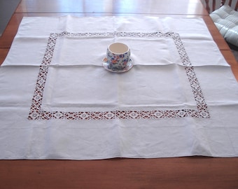 Elegant Antique Italian Teacloth - Reticella Needle Lace - Luncheon Cloth - Oatmeal Colored Linen - 36 Inch