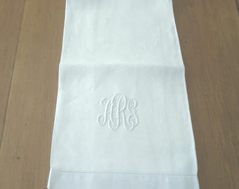 Antique Damask Linen Large Guest Towel Splasher - Monogram ARG - Roses Design - 24" x 38"
