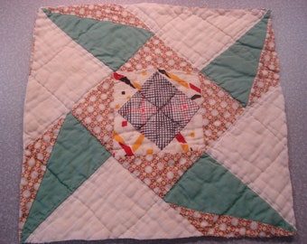 Vintage Quilt Blocks - Pinwheel Pattern - Mint Green - Cotton Fabrics - Special Projects - Frame Art - 9 Inch