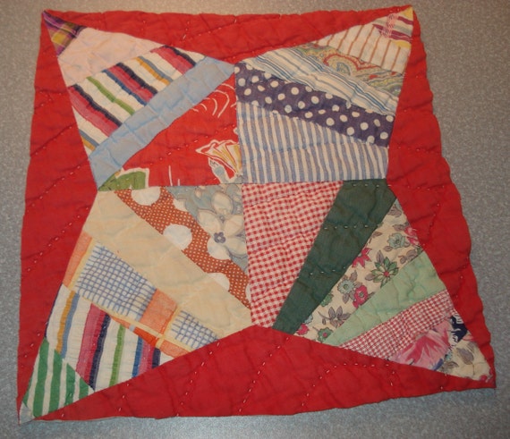 Antique 1930's Quilt Block - Framing - Studying - Creative Projects - Feed Sacks - Bright Colors - 24 Fabrics - Quilt Repair - 10" - #1