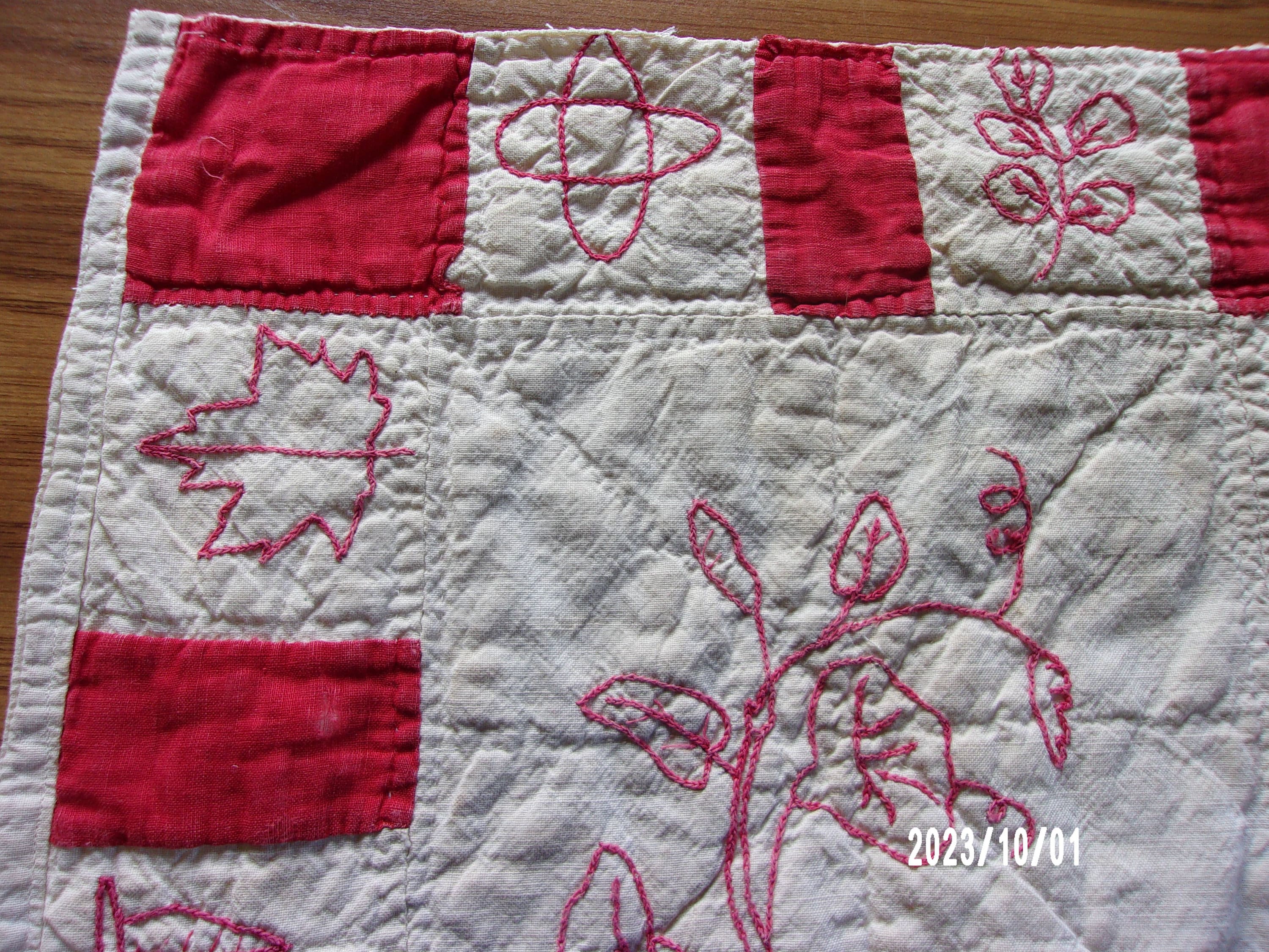 Redwork Blocks Antique 1893 Redwork Quilt Block - Flower Center - Hand Embroidery ...