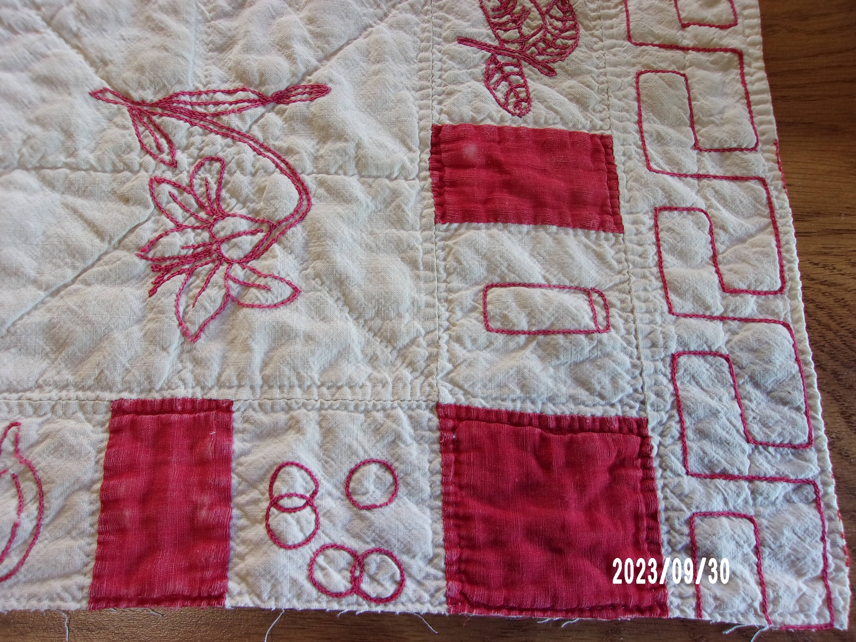 Redwork Blocks Antique 1893 Redwork Quilt Block - Flower Center - Hand Embroidered ...