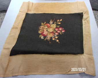 Vintage Needlepoint - Fruit - Black Background - Chair or Bench - Creative Projects - Shades of Red, Orange, Green, Gray, Yellow, Brown