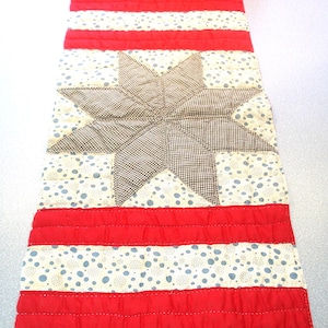 Antique Quilt Piece - 8 Point Star Design - Hand Pieced - Black Gingham - Farmhouse Style - Creative Projects - Table Runner - 29&quot;L x 14&quot;W