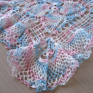 Vintage Variegated Pink & Blue Square Ruffled Scalloped Doily 70 image 1