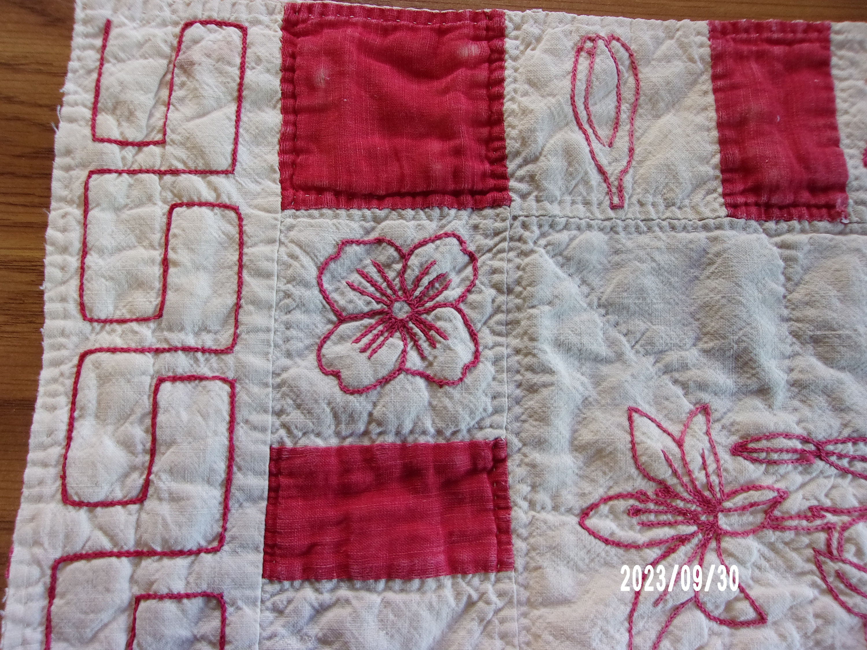 Redwork Blocks Antique 1893 Redwork Quilt Block - Flower Center - Hand Embroidered ...