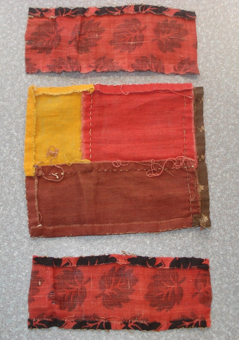 Not Reproduction Authentic #43 Hand Pieced Antique 1860/'s Civil War Era Patchwork Quilt Block /& 2 Fabric Pieces