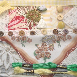 Vintage Slow Stitch Kit - Inspiration Sewing  - Junk Journal Kit - Embroidery Buttons Trims - Parasol Hanky Kit Custom Kit - 36 Pieces - #61