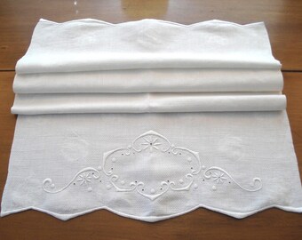 Antique White on White Large Guest Towel Splasher - Padded Whitework Design - 22.5" x 41"