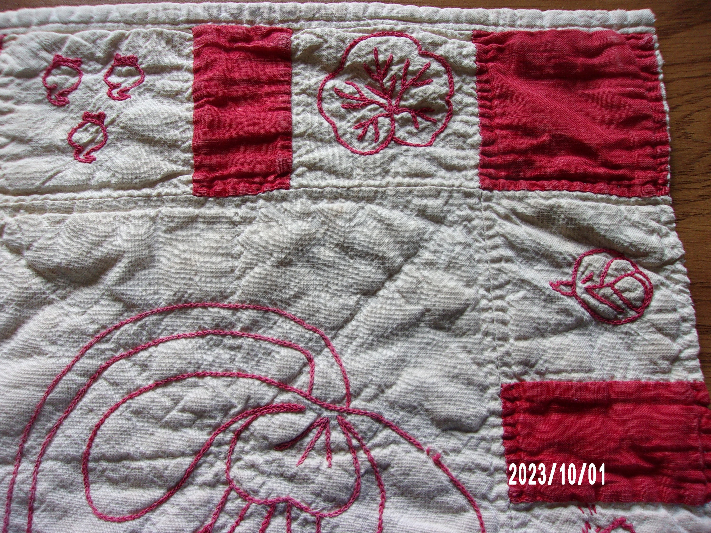 Redwork Blocks Antique 1893 Redwork Quilt Block - Flower Center - Hand Embroidered ...