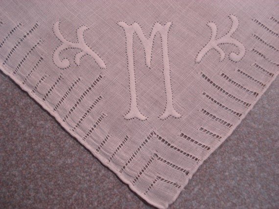 Vintage M Initial Monogram Linen Hankie  - Shadow… - image 1