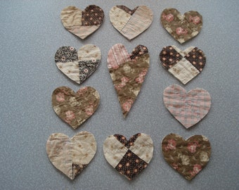 Set of 11 Mid 1800's Antique Applique Quilt Hearts - Pinks & Browns - Calicos - Shirtings -  Creative Projects - Quilting Projects - #3