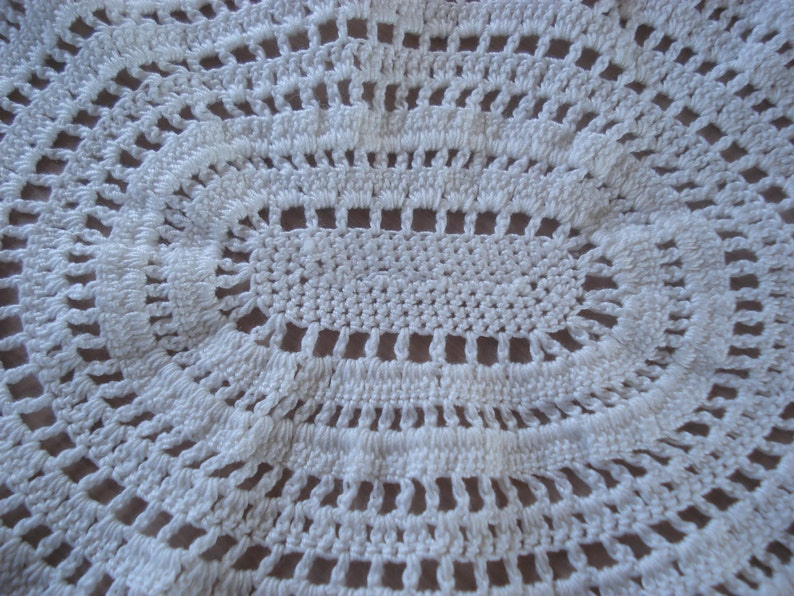 Vintage Handmade Crochet Oblong Doily Frilly Design White Color 14 x 16 51 image 2