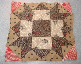 Not Reproduction Authentic #43 Hand Pieced Antique 1860/'s Civil War Era Patchwork Quilt Block /& 2 Fabric Pieces