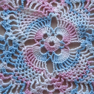Vintage Variegated Pink & Blue Square Ruffled Scalloped Doily 70 image 3