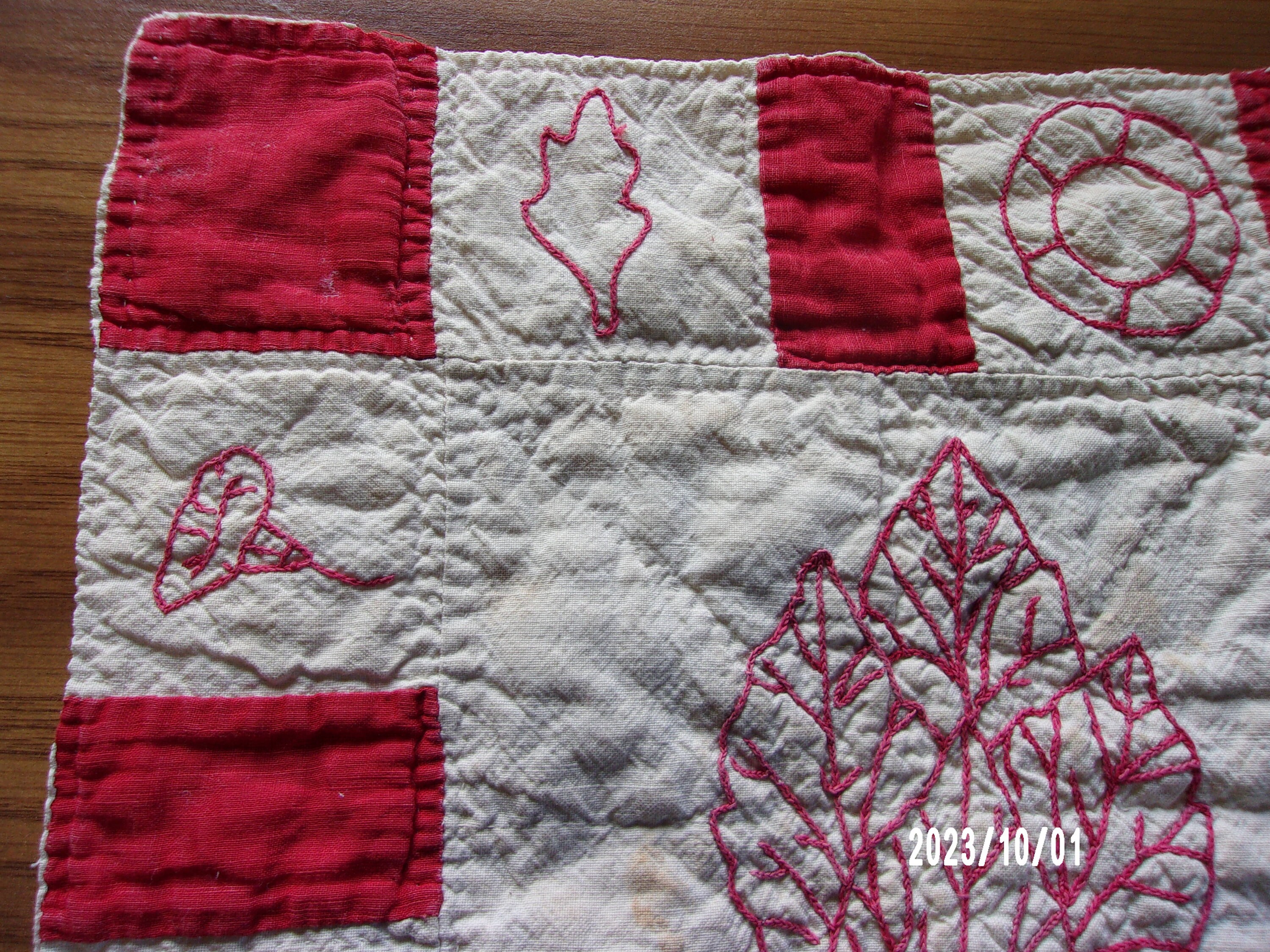 Antique 1893 Redwork Quilt Block Flower Center Hand Embroidery Hand ...