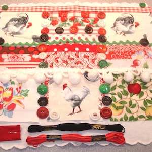 Vintage Slow Stitch Kit - Inspiration Sewing - Junk Journal Kit - Custom Kit - Buttons & Trims - Farmhouse - Red Teacups - 58 Pieces - #64