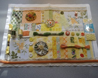 Sunny Yellow Slow Stitch Kit - Slow Sewing Inspiration Kit - Junk Journal Kit - Collage - Textile Art - Mindful Stitching - 79 Pieces - #154