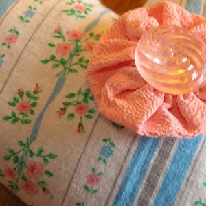 Handmade Heart Sachet Pin Cushion Pink Roses & Blue Stripe Ticking Fabric Filled with Dried Lavender image 2