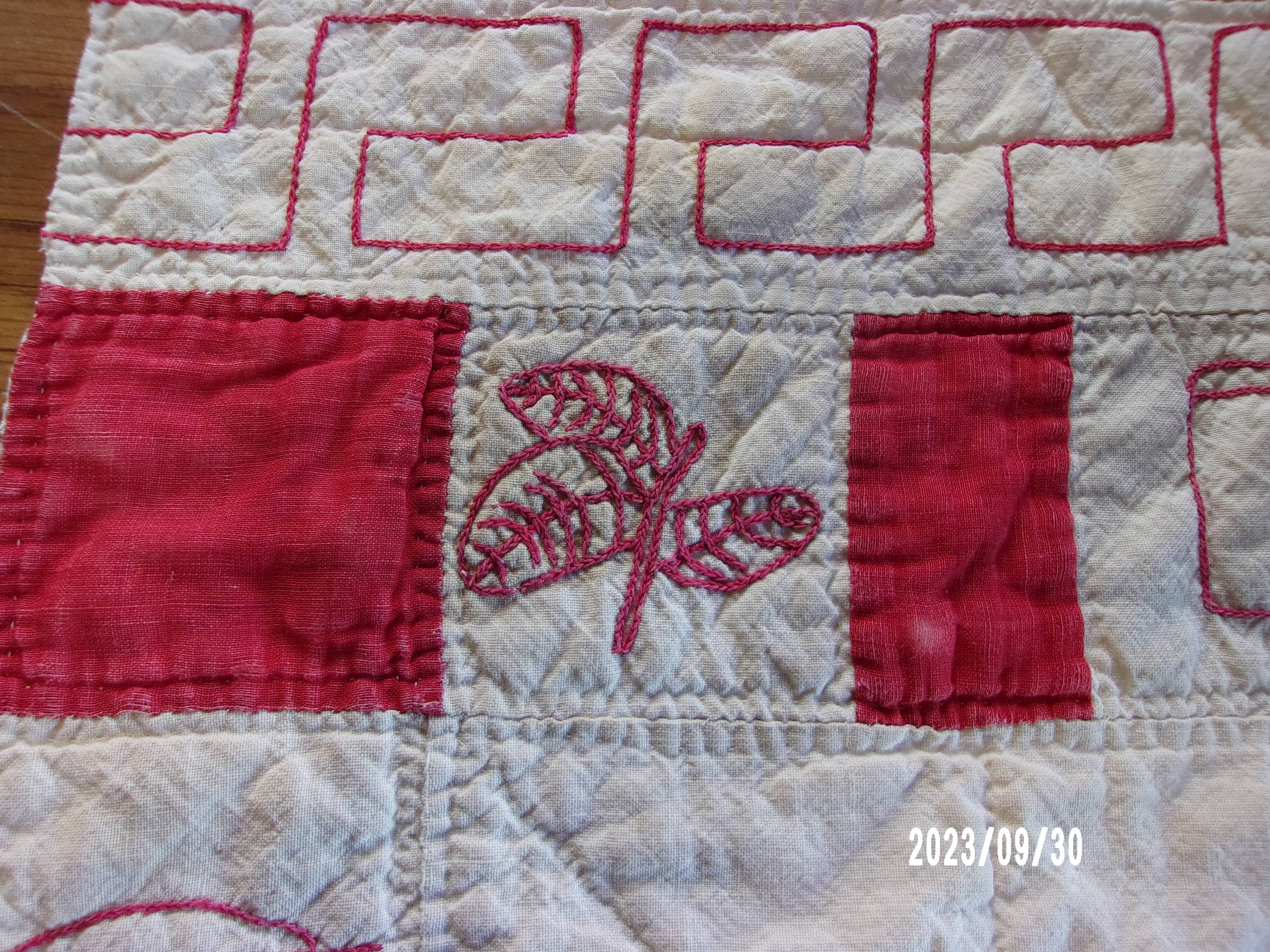 Redwork Blocks Antique 1893 Redwork Quilt Block - Flower Center - Hand Embroidered ...