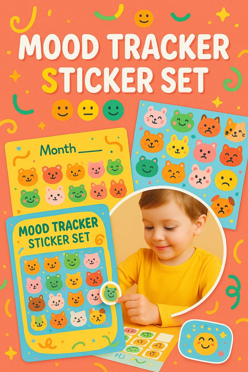 Printable Emotions Chart for Kids - Mood Tracker With Cute Stickers ...