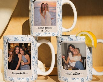Personalized Bestie Photo Mug, Custom Picture BFF Coffee Cup, Birthday Gift Idea for Best Friend, Moving Away Present for Friend, Friendship