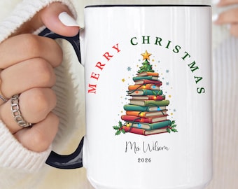 Personalized Christmas Mug for Teacher, Custom Name Present Holiday, Xma 2026 Ceramic Cup, Appreciation Gift New Teacher, Best Educator Ever