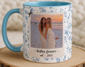 Personalized Bestie Photo Mug, Custom Picture BFF Coffee Cup, Birthday Gift Idea for Best Friend, Moving Away Present for Friend, Friendship