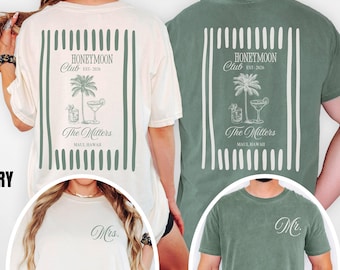 Custom Honeymoon Club Shirt, Personalized  Matching Couples Graphic Tees, Mr and Mrs Wedding Comfort Colors® Gift, Just Married Newlywed