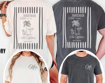 Custom Honeymoon Club Shirt, Personalized  Matching Couples Graphic Tees, Mr and Mrs Wedding Comfort Colors® Gift, Just Married Newlywed