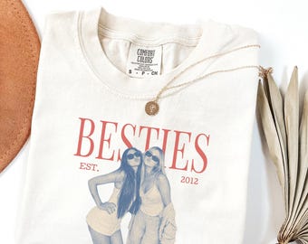Personalized Best Friend Shirt, Custom Photo Bestie Est Graphic Tee, Picture BFF Tee, Friendship Gift Idea, Birthday Present for Her Female