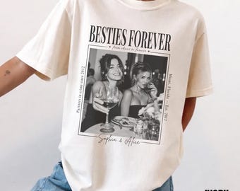 Personalized Bestie Photo Shirt, Custom Picture BFF Graphic Tee, Birthday Gift Idea for Best Friend, Moving Away Present for Friendship