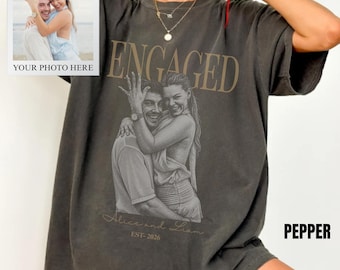 Custom Couple Photo TShirt, Personalized Vintage Picture Engaged Tee, Girlfriend or Boyfriend Gift, Wedding Anniversary Present,  Engagement