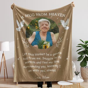 Personalized Memorial Mom Blanket, Loss Mom Gifts, In Memory Of Photo, Sympathy Gift Memorial, Loss of Mother Gift  Hug from Heaven Blanket