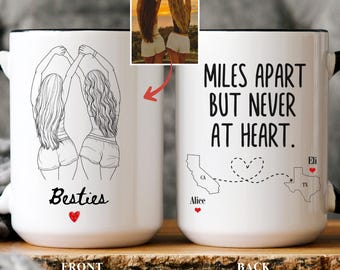 Long Distance Bestie Mug, Personalized Best Friend Gift, Custom Miles Apart Friendship Present , State to State Coffee Cup, Birthday for BFF