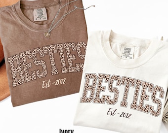 Personalized Leopard Print Besties Est Year Shirt, Matching BFF Graphic Tee, Custom Friendship Present , Best Friend Birthday Gift, Distance