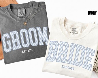 Comfort Colors Bride Groom T-Shirt, Personalized Wedding Party Tee