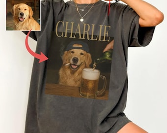 Personalized Photo Golden Retriever Drinking Beer Shirt, Custom Funny Picture Dog Novelty Meme Graphic Tee, Sarcastic Women Men Present Cat