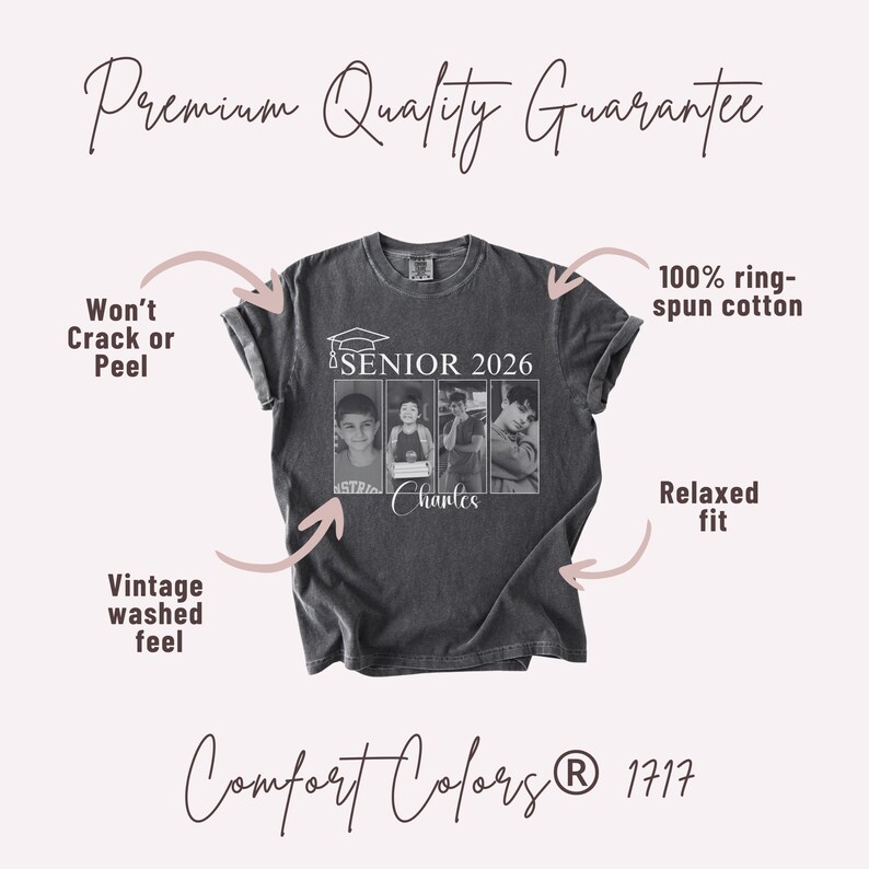 Camiseta con foto personalizada para estudiantes de último año de 2026, camiseta personalizada con foto del año, regalo de la generación de 2026, regalo de graduación de secundaria para estudiantes de último año, estilo retro vintage imagen 2