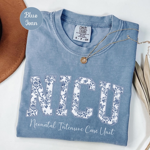 Neonatal Intensive Care Unit New Nurse Shirt, NICU Tee Gifts, Floral Crew Chinoiserie Blue Toile, Nursing School Graduation, Cute Newborn RN